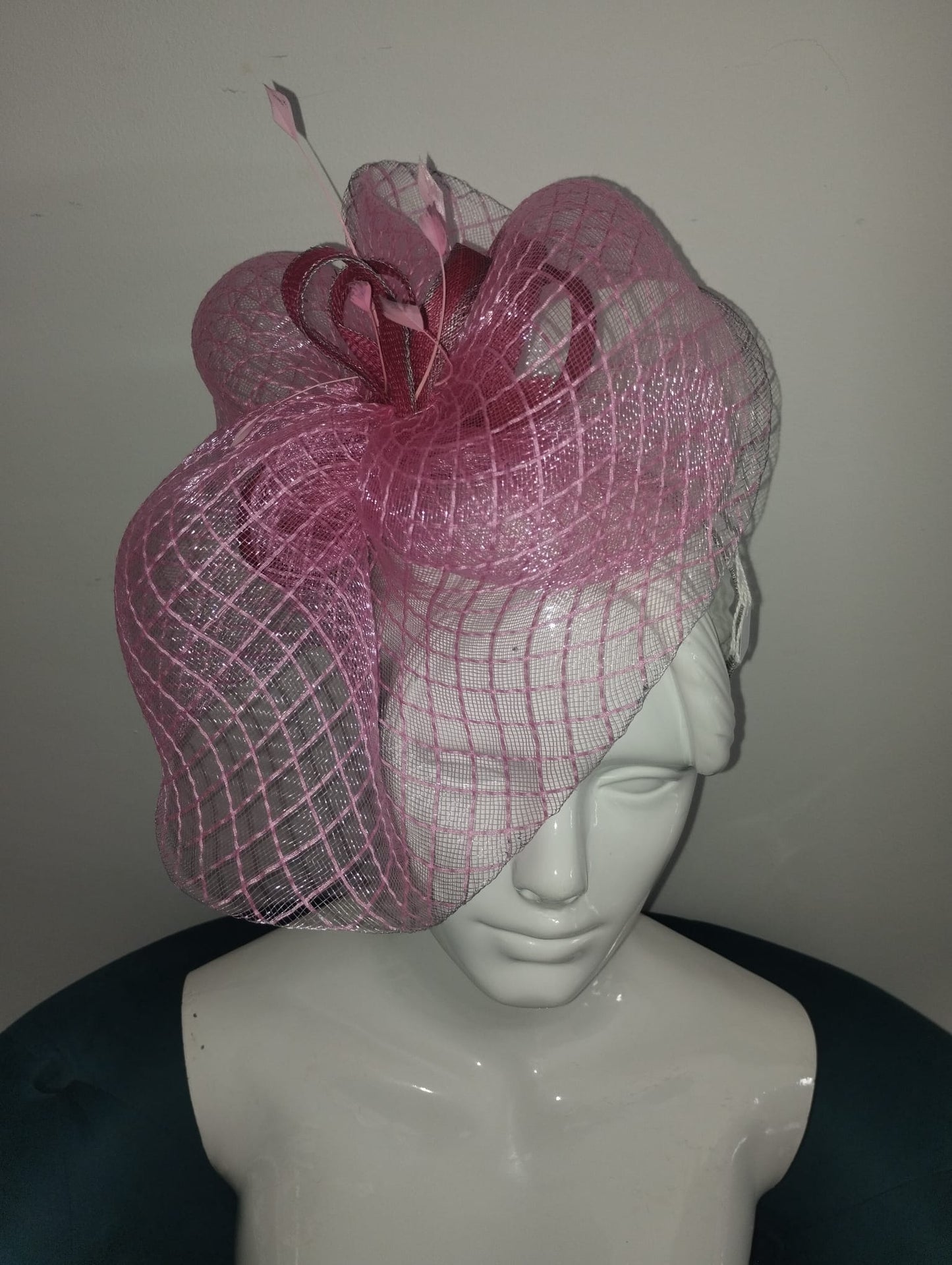 Pink netted front fascinator