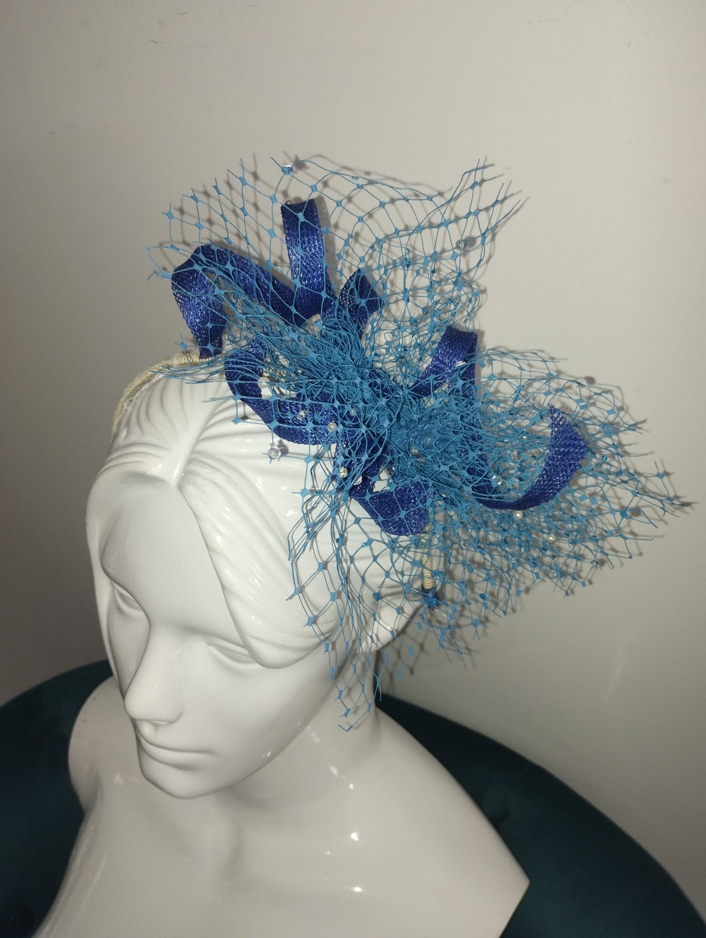 Netted and swirl Blue fascinator