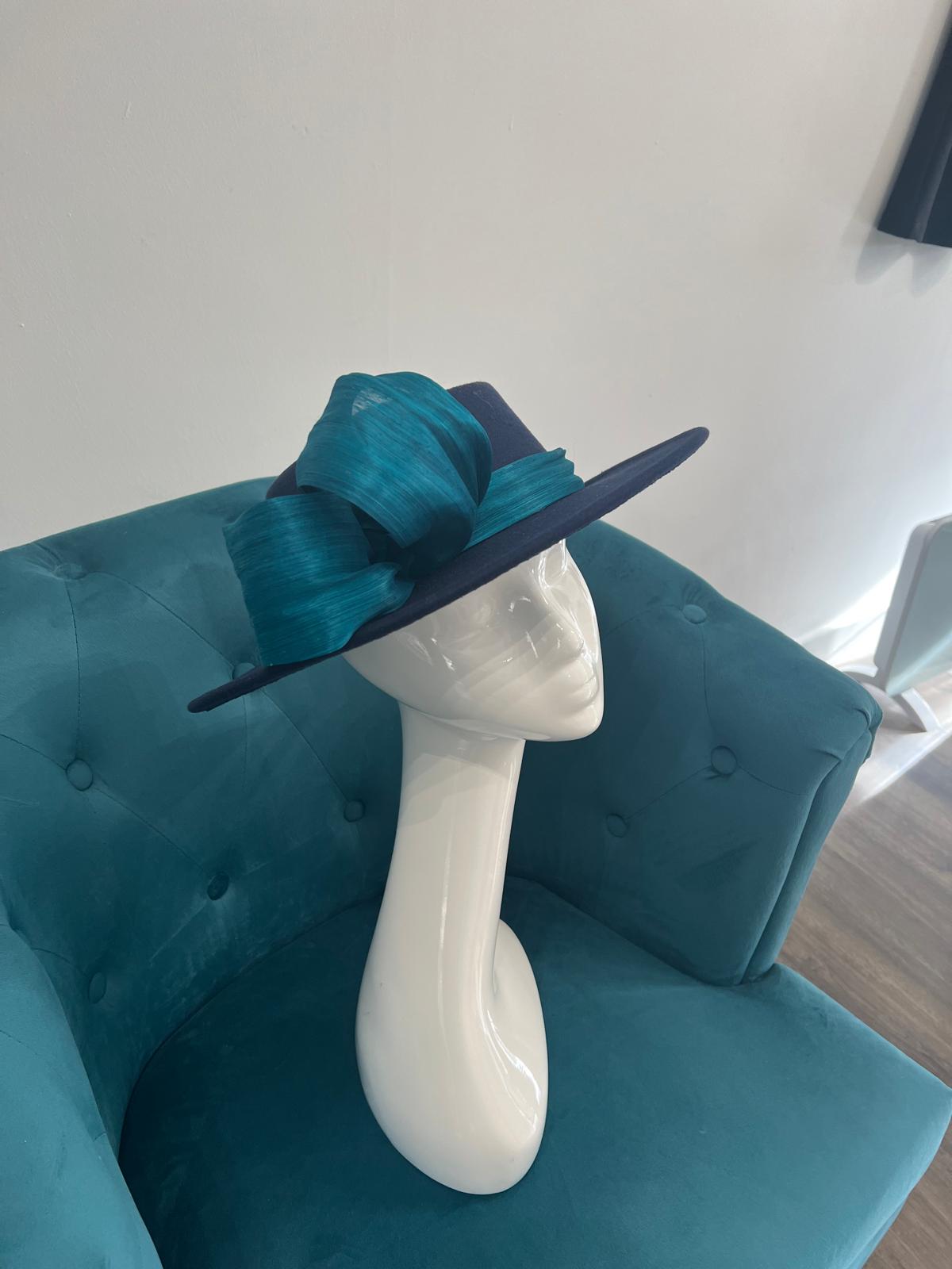Blue Hat with Teal bow