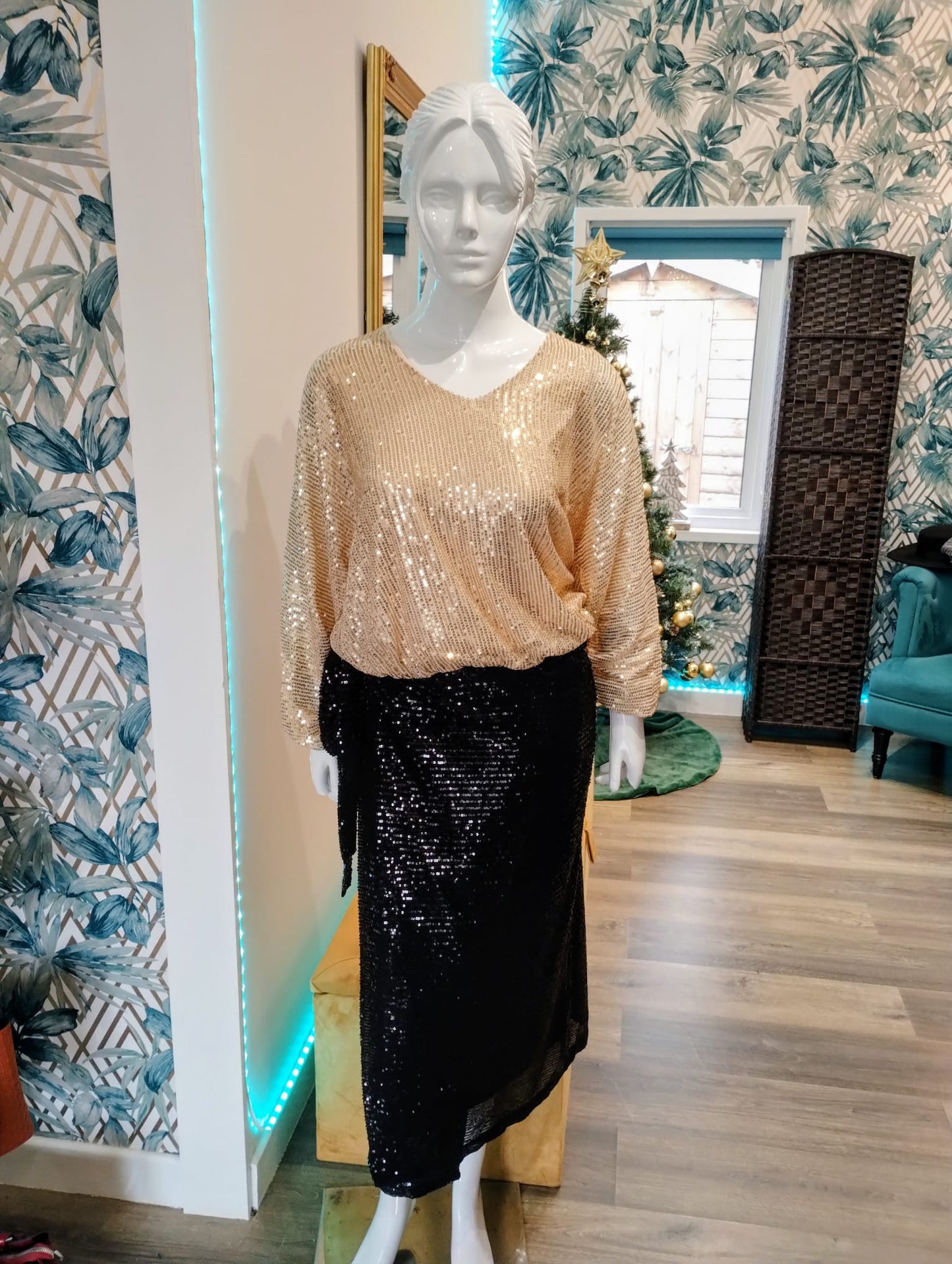 Sequin Wrap Midi Skirt