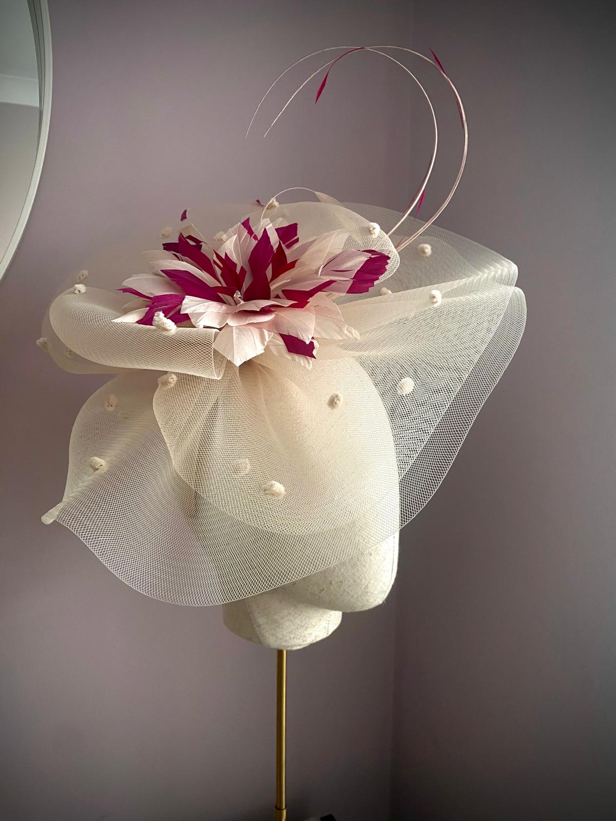 Cream and cerise Fascinator