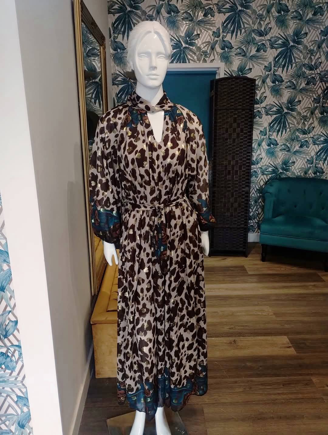 High Neck Leopard Print Dress