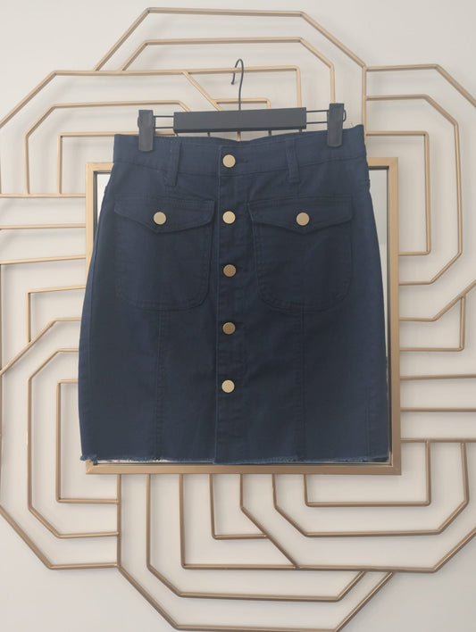 Denim mini skirt, blue and black