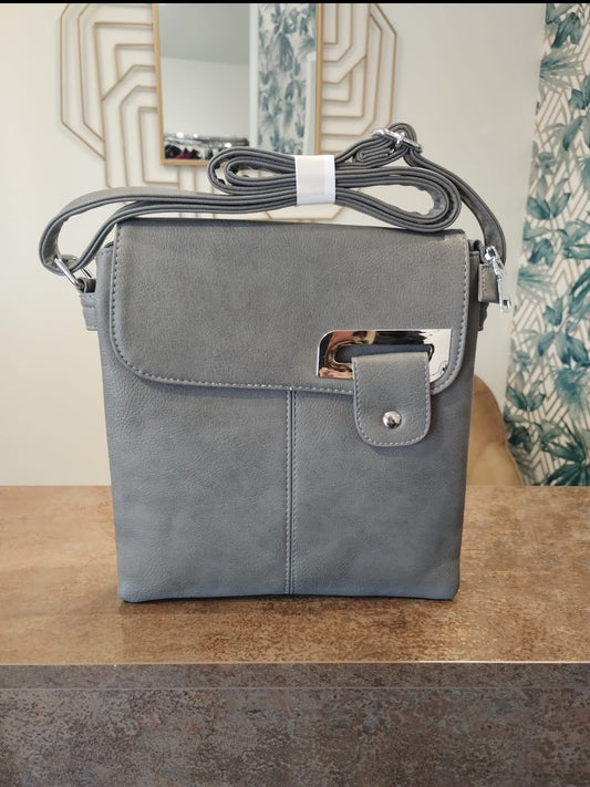 Grey leather shoulder bag