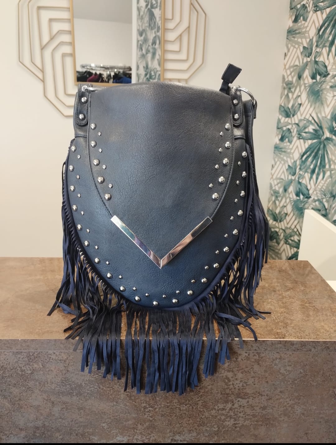 Studded leather shoulder bag