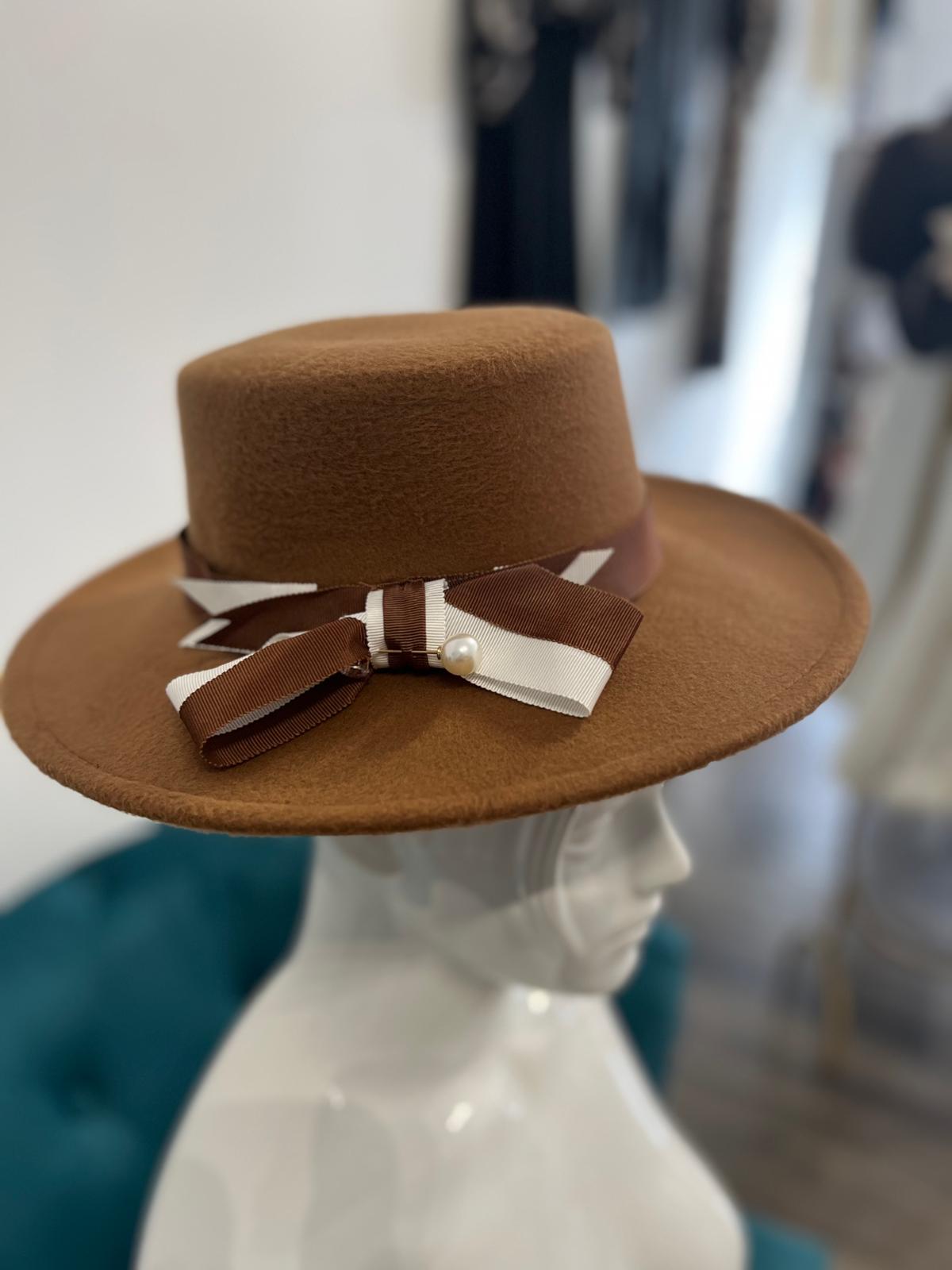 Brown Hat with Cream & Brown Bow