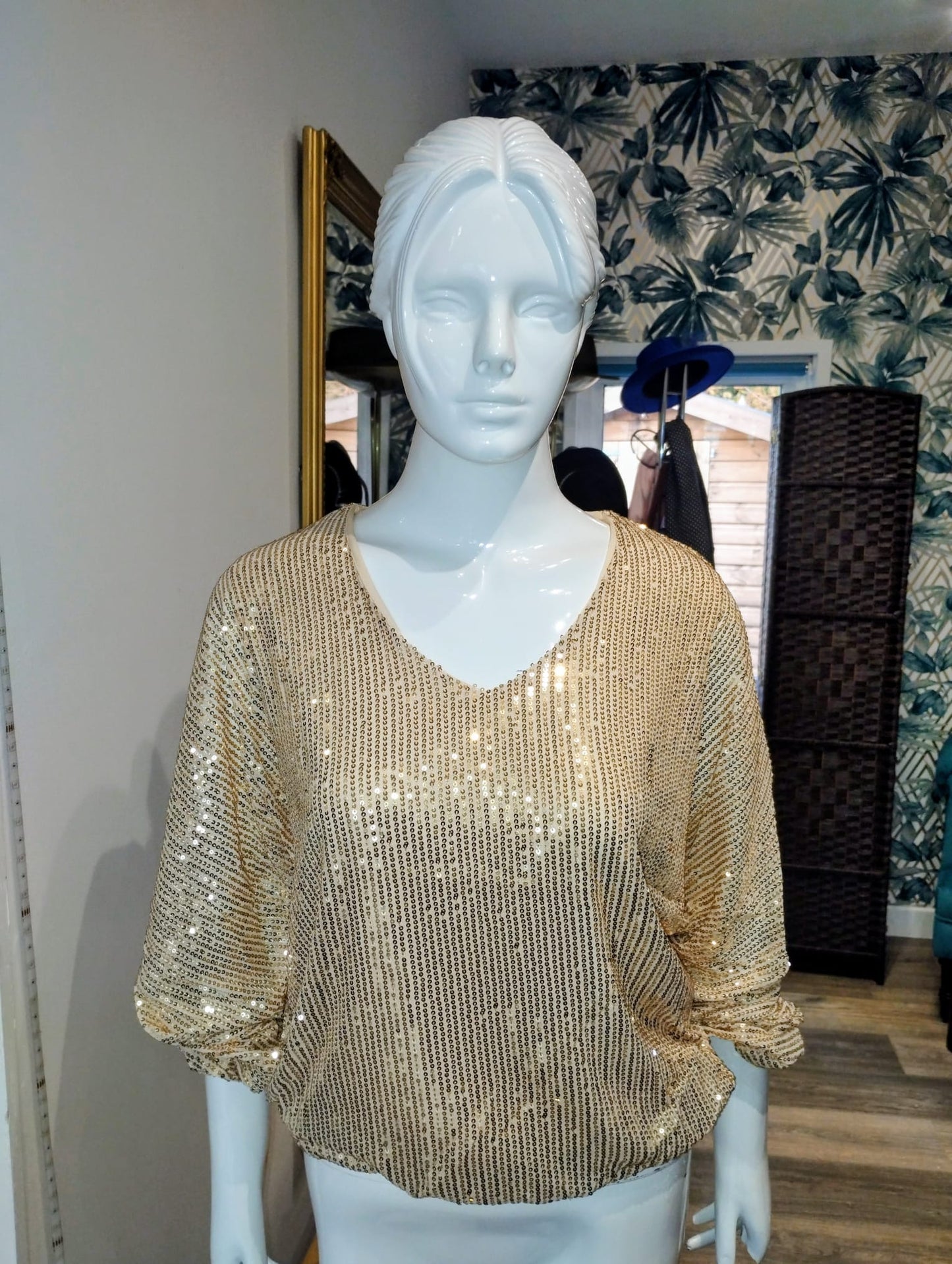 Gold V neck top