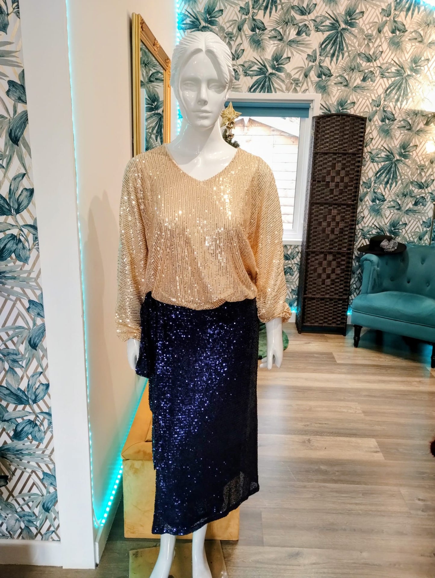 Sequin Wrap Midi Skirt