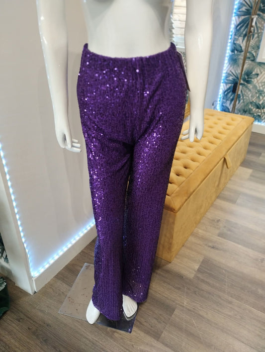 Purple sequin trousers