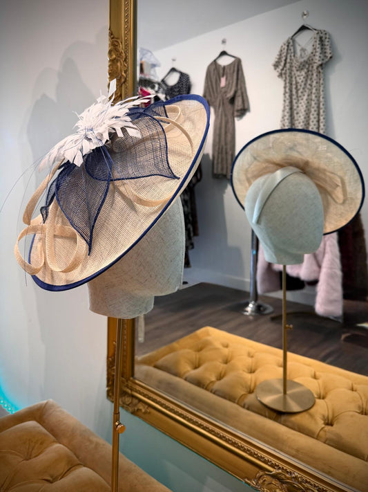 Beige and Navy fascinator