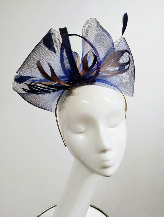 Navy Fascinator with Feathers