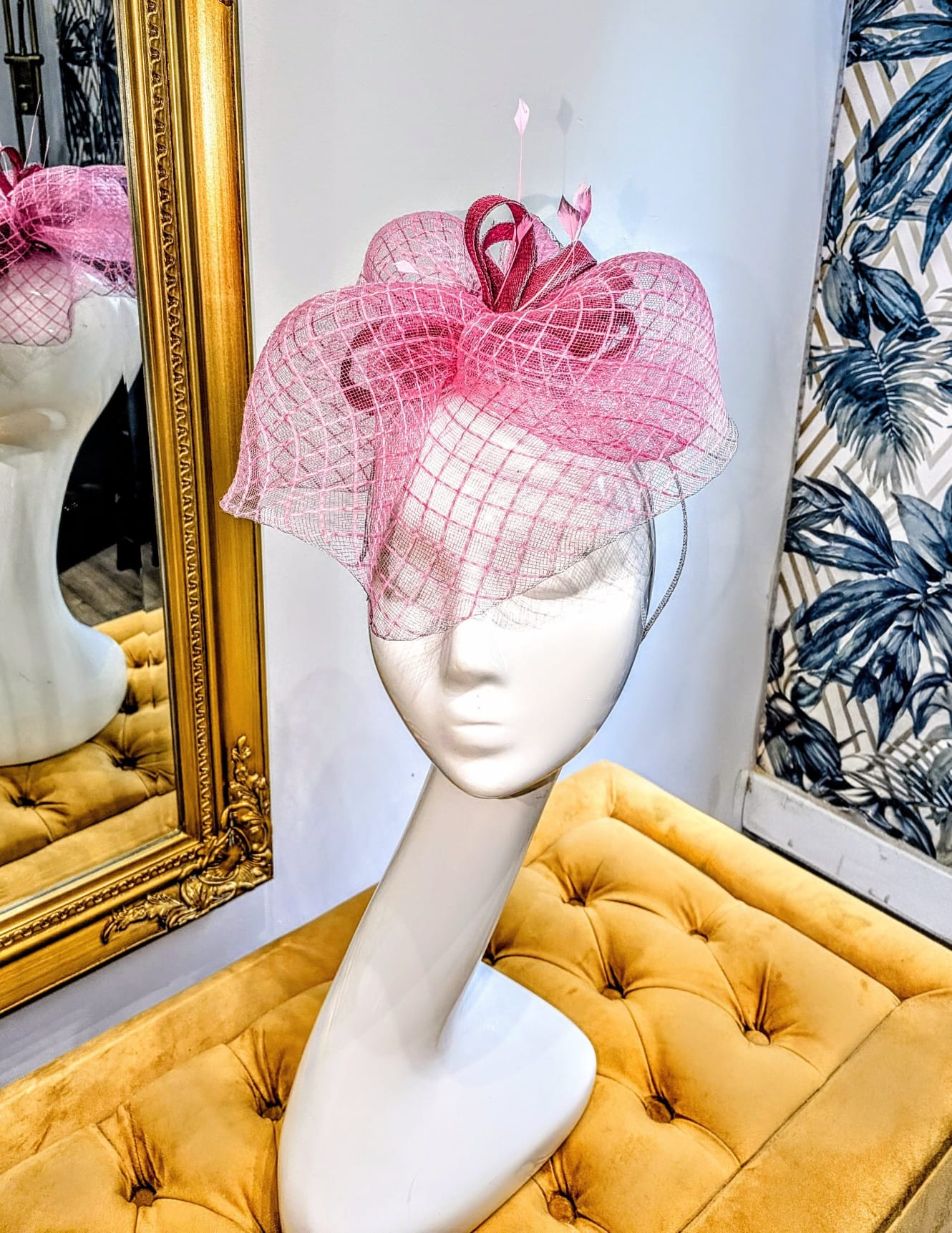 Pink Net Fascinator with Loop Detail