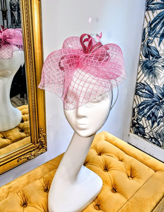 Pink Net Fascinator with Loop Detail