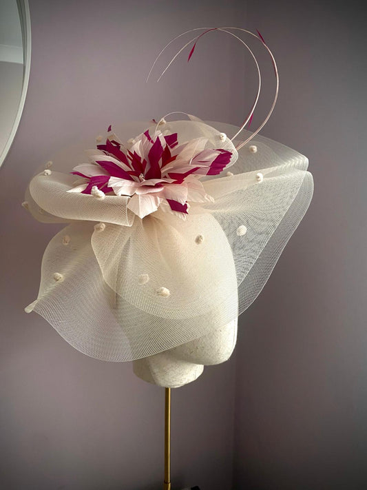 Cream and cerise Fascinator